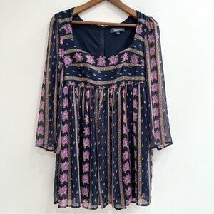 ModCloth Sweet Sixties babydoll mini dress gray purple floral size 6